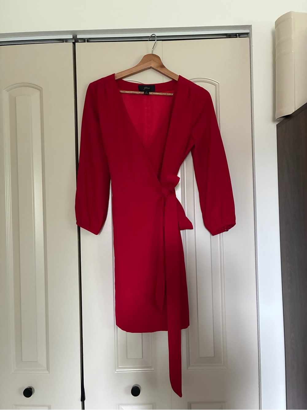 J. Crew Red Long Sleeve Wrap Dress with Tie
